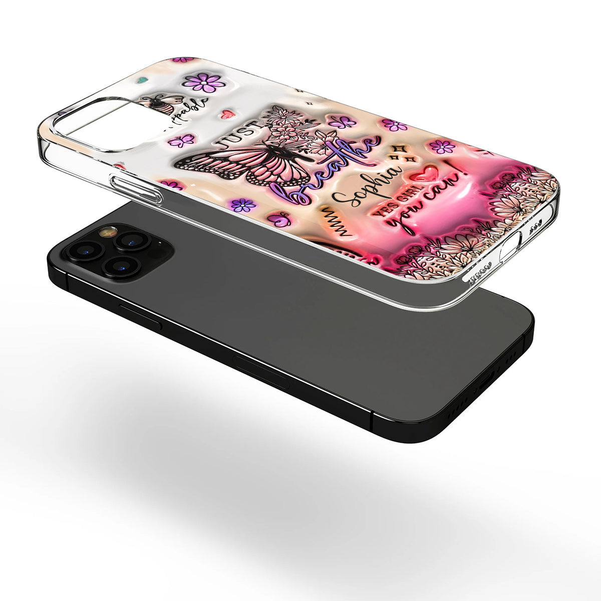 Positive Affirmationen Schmetterling – Personalisierte transparente Schmetterlings-Handyhülle