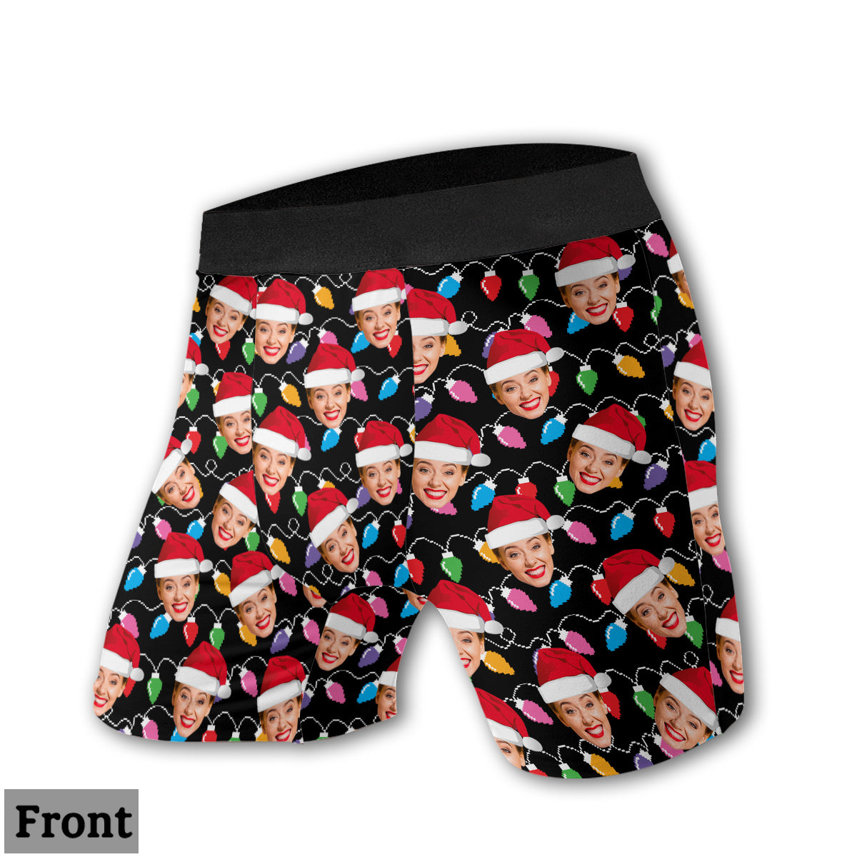 Beliebiges Foto hochladen Bunte Weihnachtsbeleuchtung - Personalisierte Slips für Paare (Damen) & Boxershorts für Herren