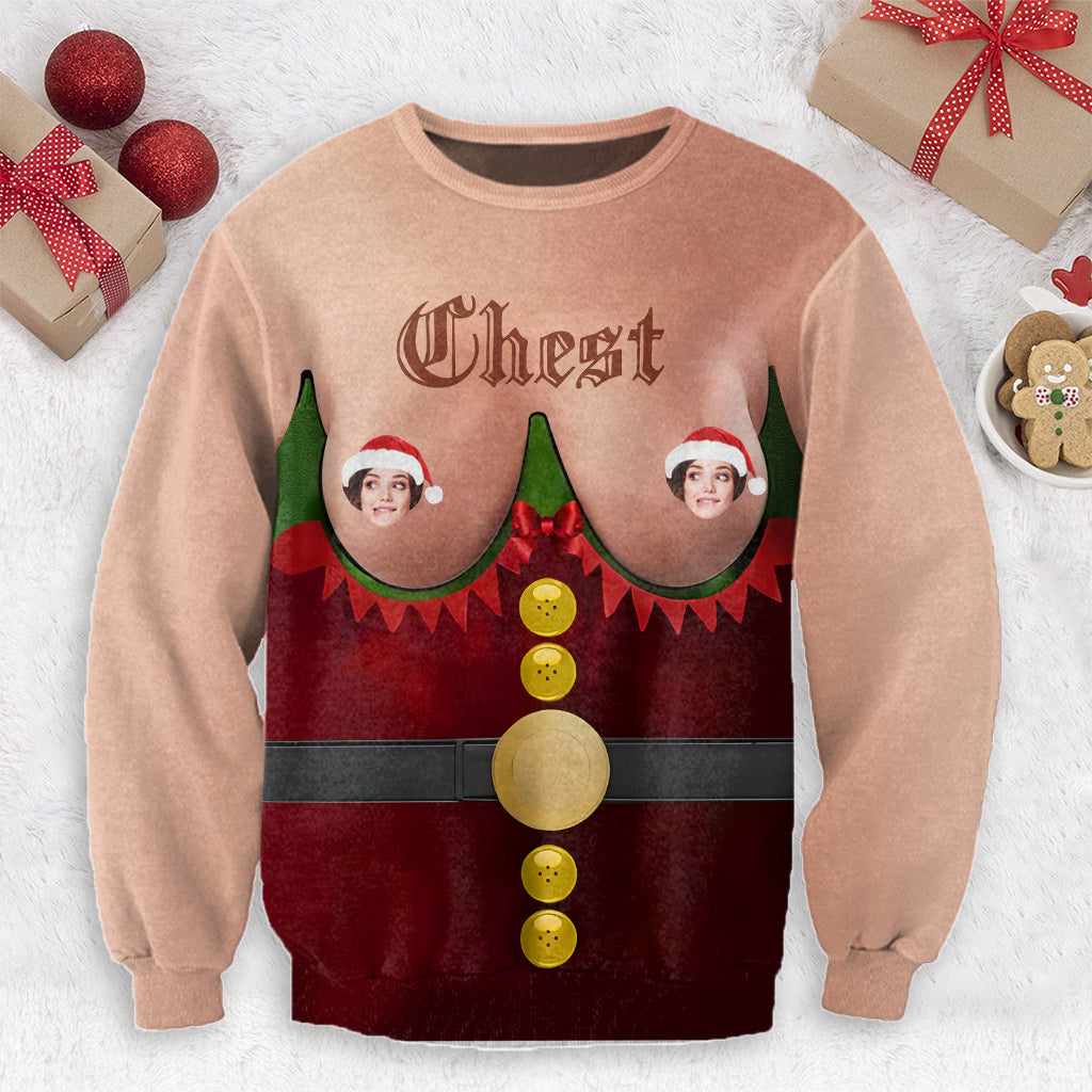 Lustiger Weihnachtspullover „Brust gegen Nuss“ – Personalisierter Weihnachtspullover für Paare