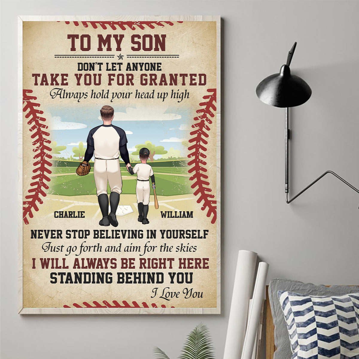 Ich bin immer für dich da – Personalisierte Baseball-Leinwand und Poster