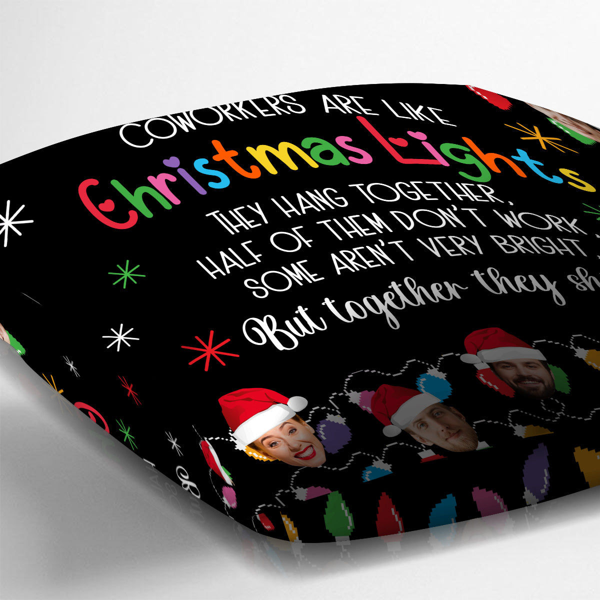 Kollegen sind wie Weihnachtslichter – zusammen leuchten sie – personalisiertes Kissen für Kollegen