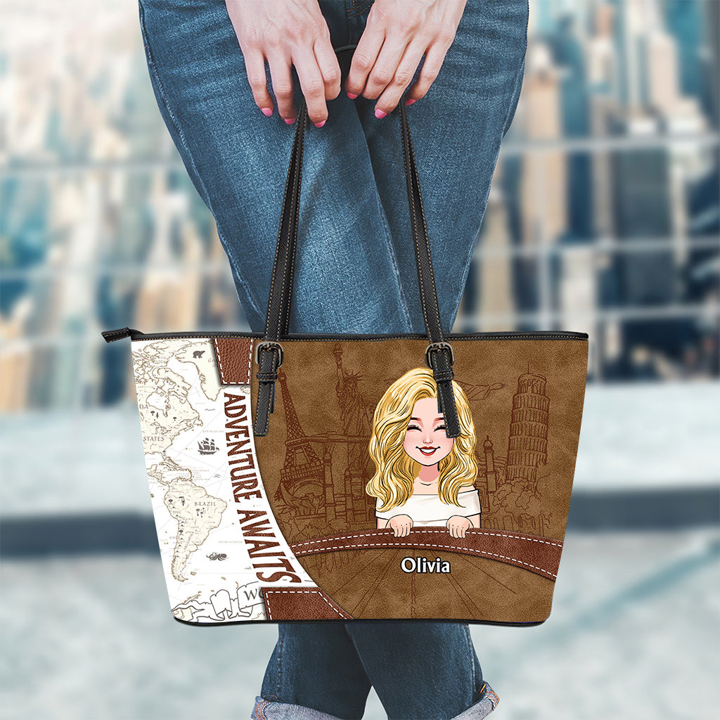 Adventure Awaits - Personalized Travelling Leather Bag