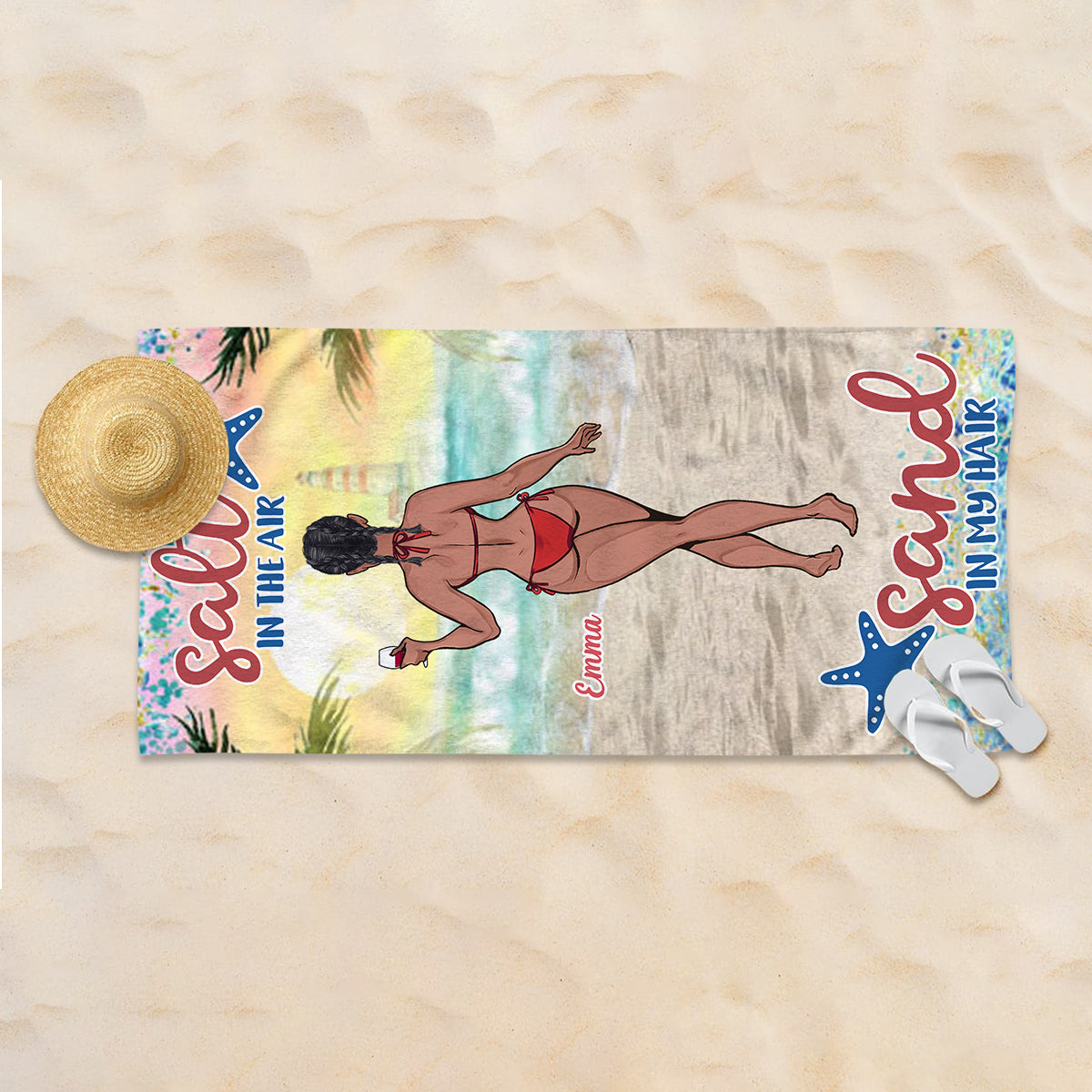 Sandy Toes Sun Kissed Nose - Sea Lover gift for friend, sister, girlfriend, wife, mom - Personalized Beach Towel