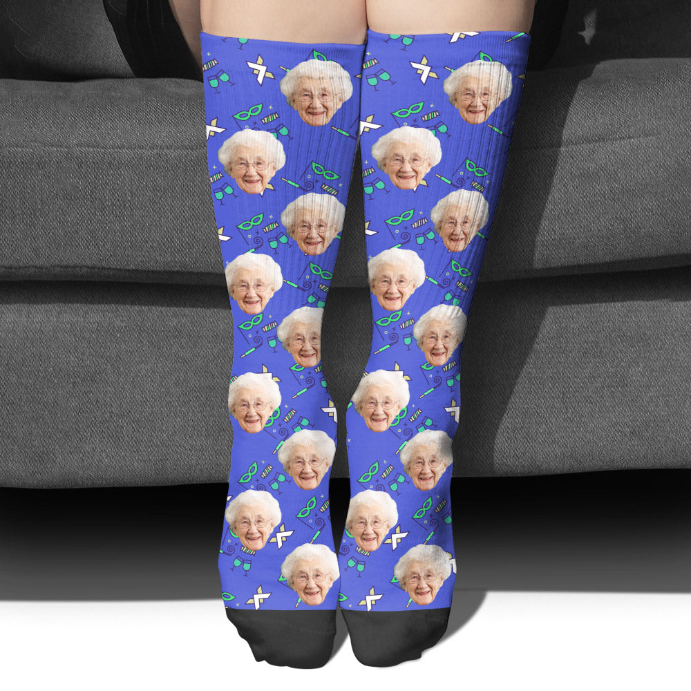 Custom Face Party Pattern - Personalized Grandma Socks