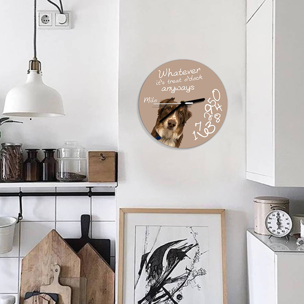 Whatever It's Treat O'clock Anyways - Personalized Dog Wall Clock