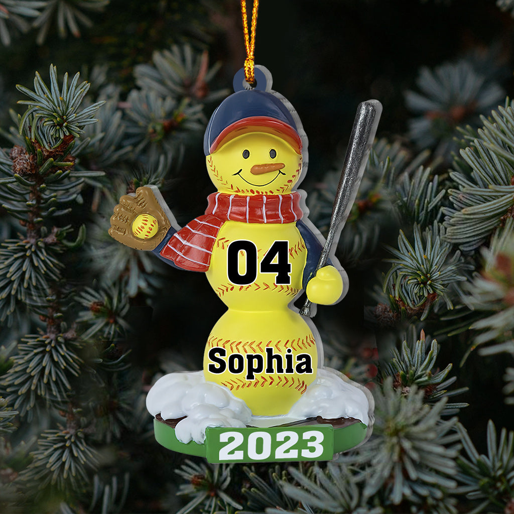 Softball Snowman - Personalized Softball Ornament