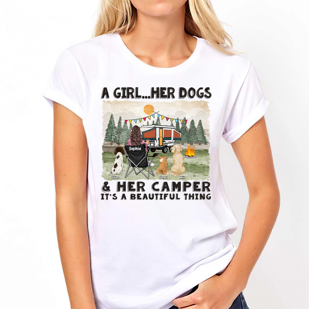 A Girl Her Dogs And Her Camper - Personalized Camping T-shirt & Hoodie