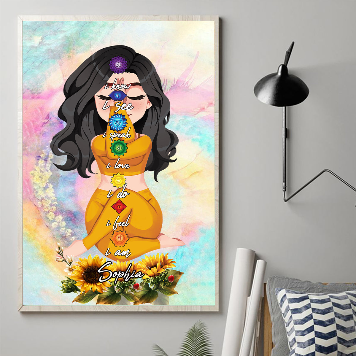 Ich weiß, ich sehe, ich spreche, ich liebe, ich tue, ich fühle, ich bin – Personalisierte Yoga-Leinwand und Poster