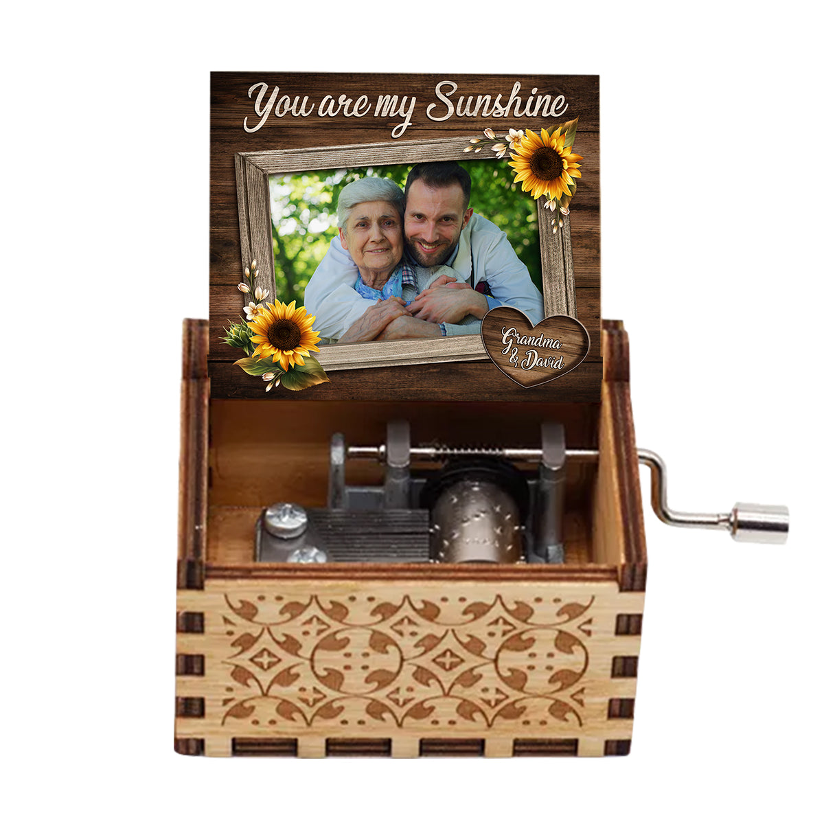Du bist mein Sonnenschein – Geschenk für Mama, Oma, Opa, Tochter, Sohn, Enkelin, Enkel, Freunde, Schwester, Bruder, Tante, Onkel, Papa – Personalisierte Spieluhr mit Handkurbel