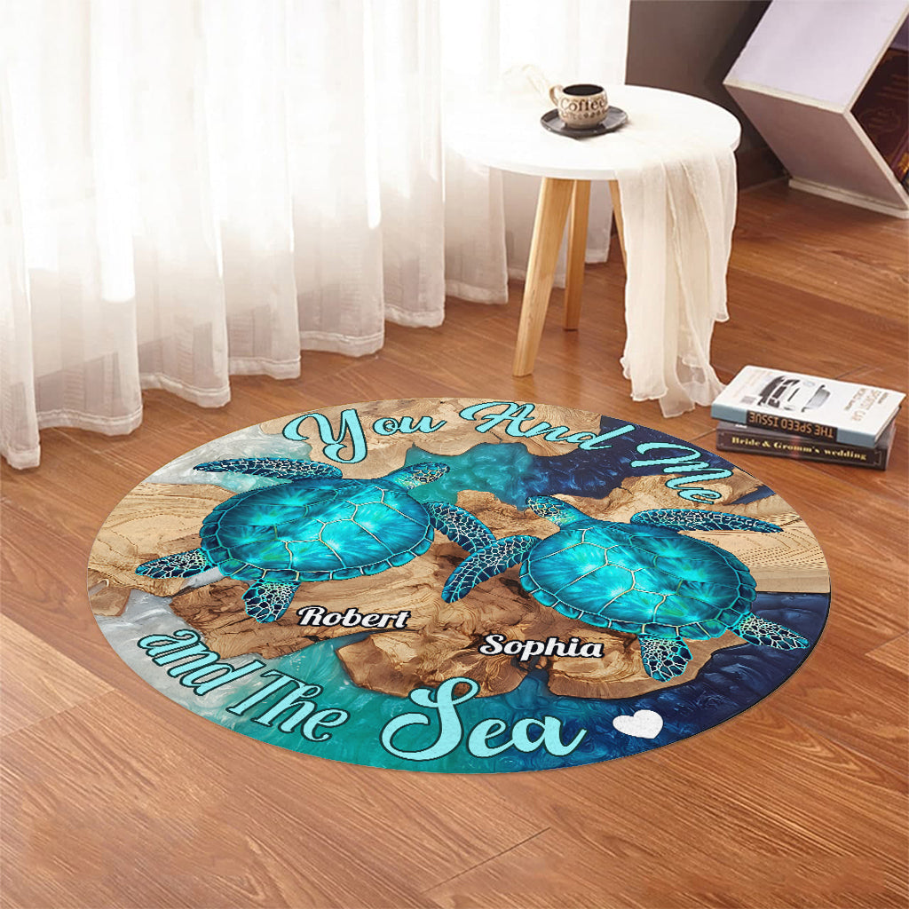 You And Me And The Sea - Personalized Turtle Round Rug