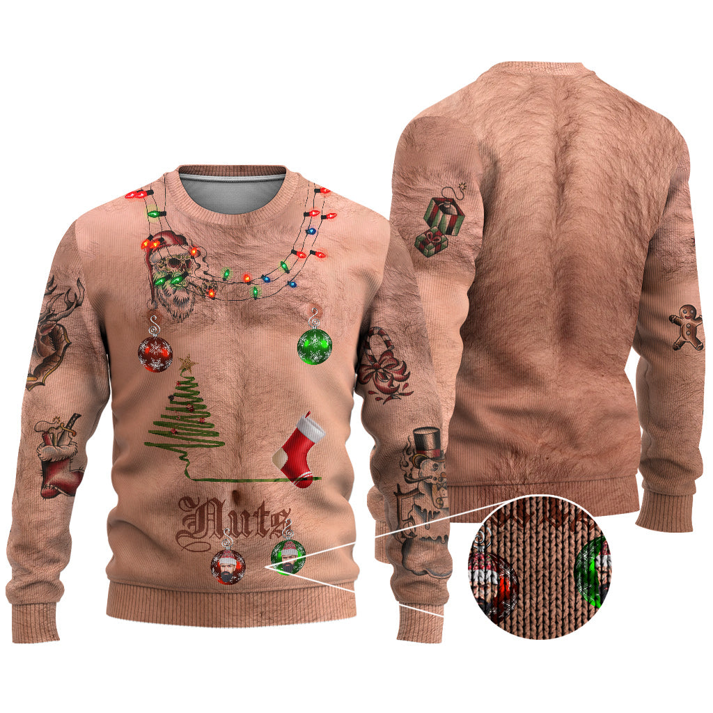 Lustiger Weihnachtspullover „Brust gegen Nuss“ – Personalisierter Weihnachtspullover für Paare