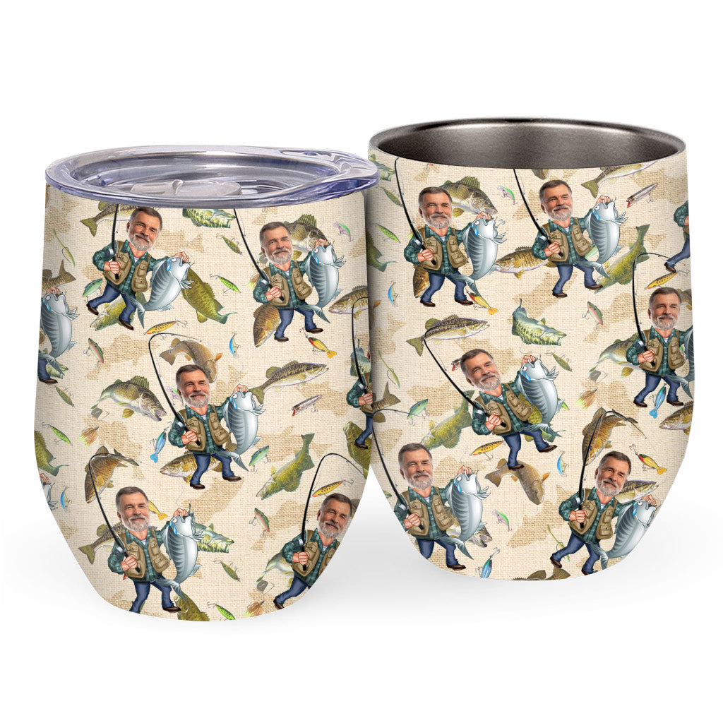 Lustiges Angelmotiv mit Foto – personalisierter Weinbecher mit Angelmotiv
