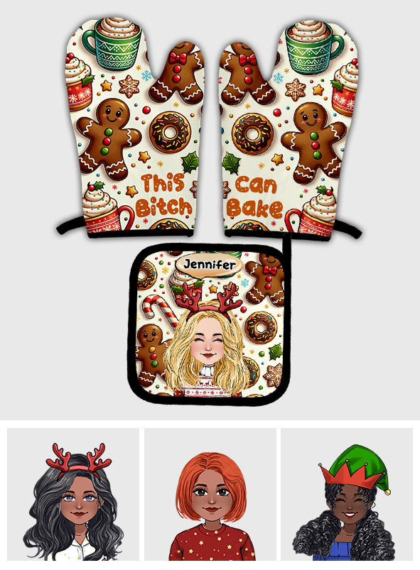 Dieses Mädchen kann backen – Backgeschenk für Mama, Freundin, Ehefrau – Personalisiertes Topflappen-Set