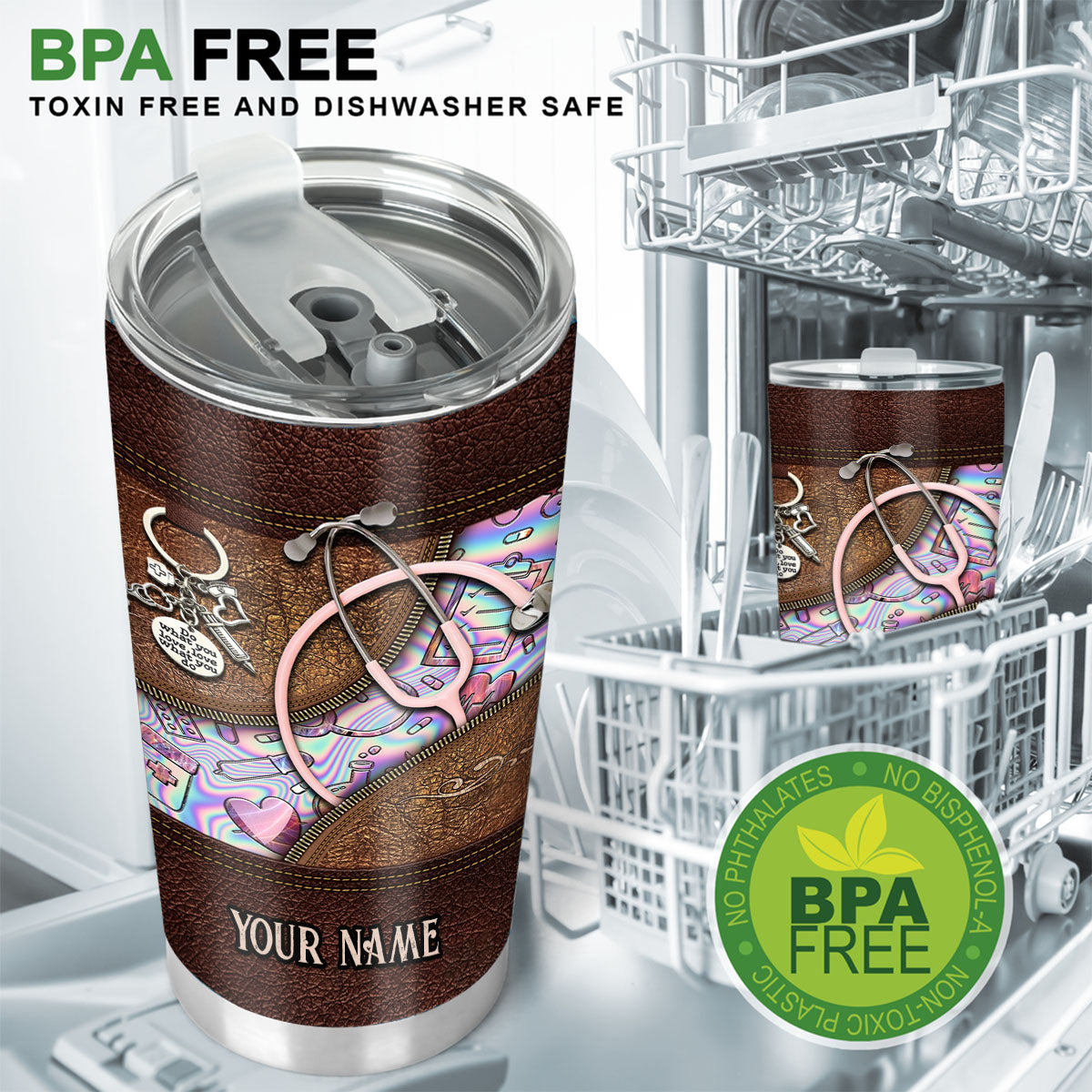 Rosa Stethoskop - Personalisierter Krankenschwester-Trinkbecher