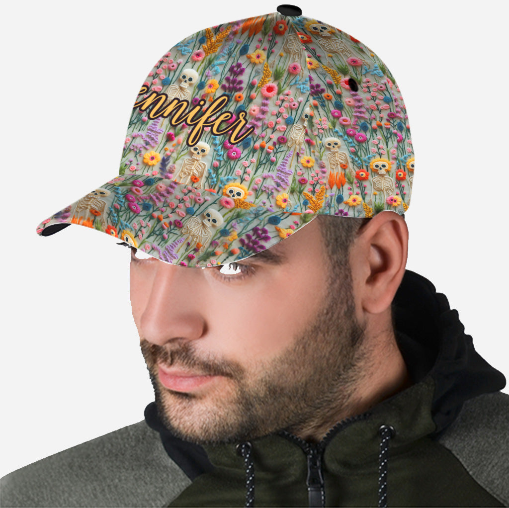 Blumenskelett - Personalisierte Totenkopf-Klassikkappe