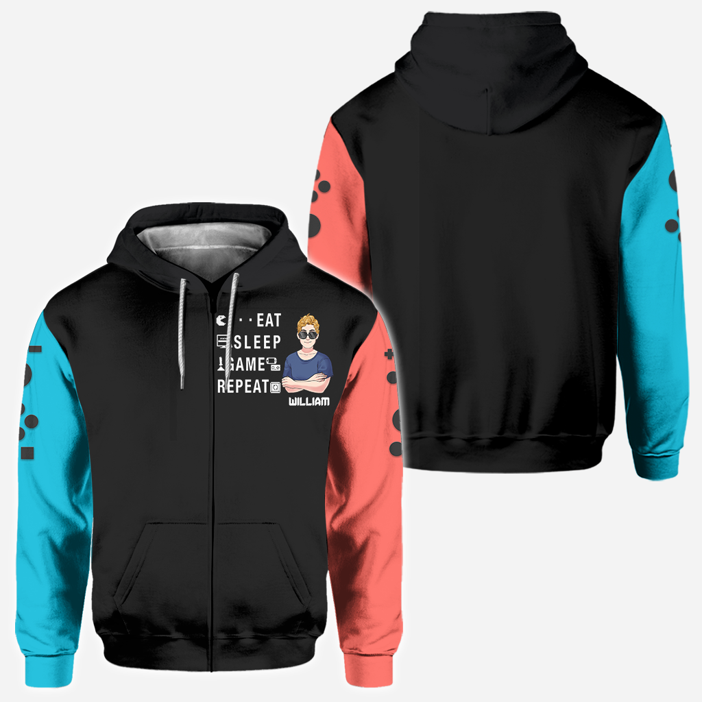 Essen, Schlafen, Zocken, Wiederholen – personalisiertes Videospiel-Shirt