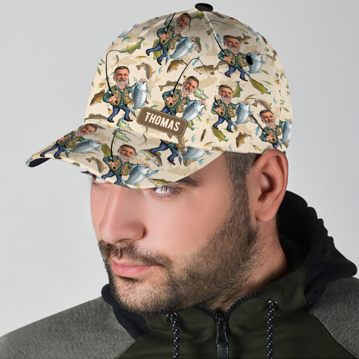 Lustiges Angelmotiv mit Foto – Personalisierte Angel-Klassiker-Kappe