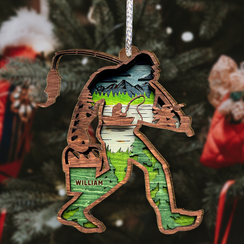 Bigfoot mit Angelrute – Personalisierter Angelschmuck