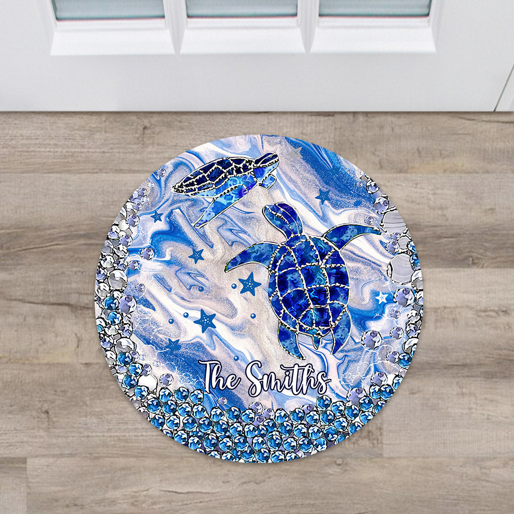 Blue Sea Turtles - Personalized Turtle Shaped Doormat