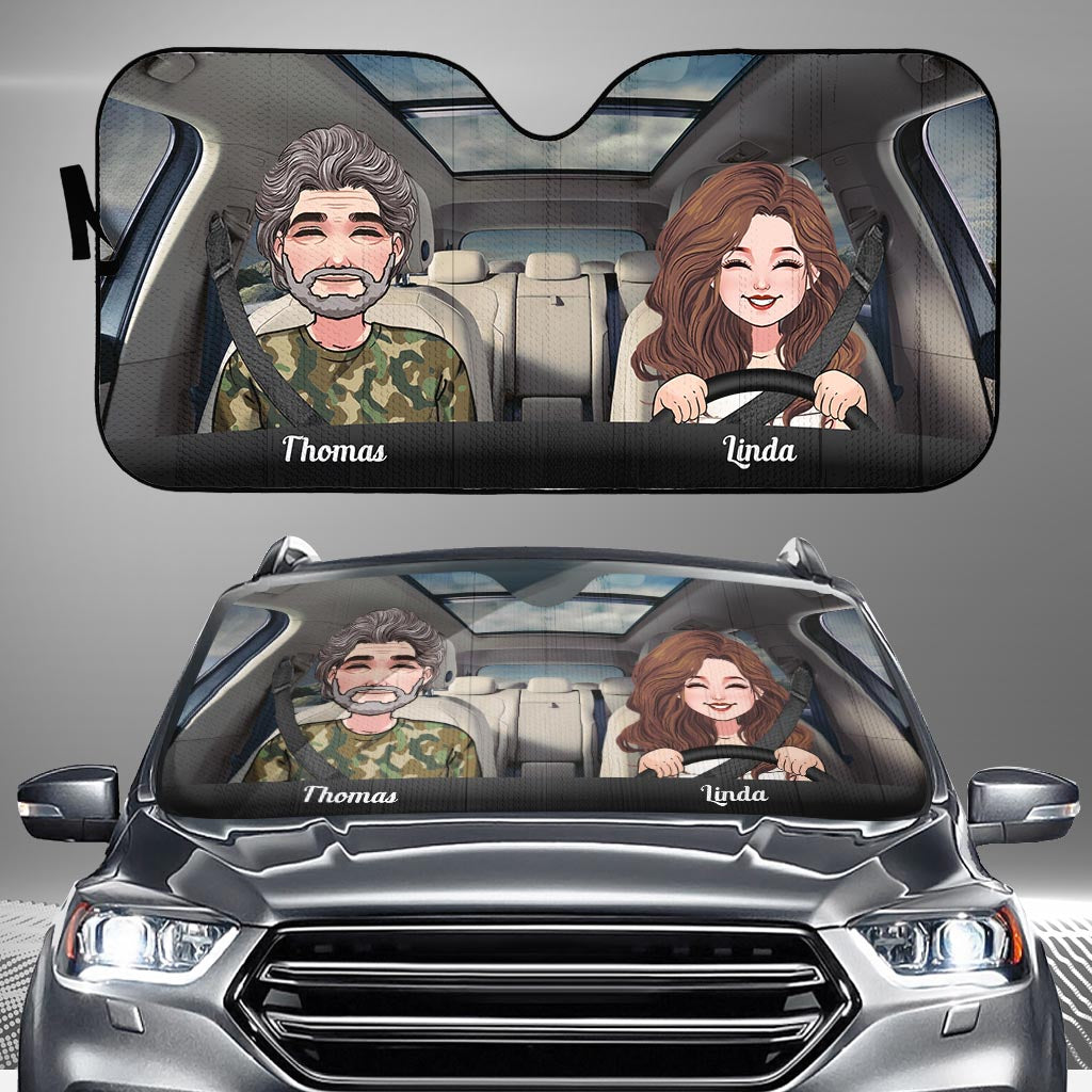Adventure Awaits - Husband And Wife gift for wife, husband, girlfriend, boyfriend, mom, dad - Personalized Car Sunshade