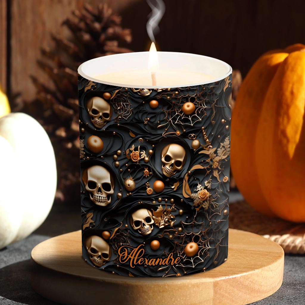Gold Skull - Personalized Skull Candle With Wooden Lid