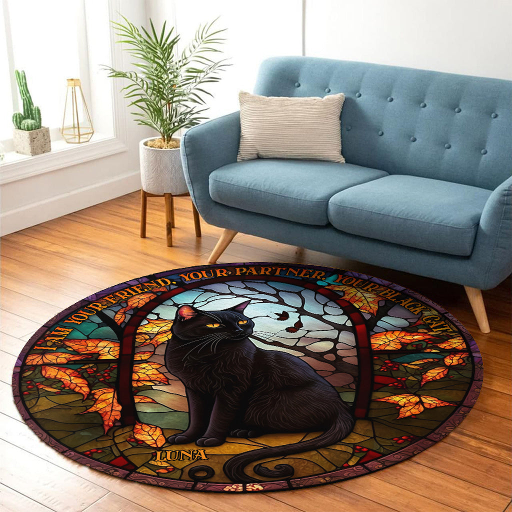 Black Cat - Personalized Black Cat Round Rug