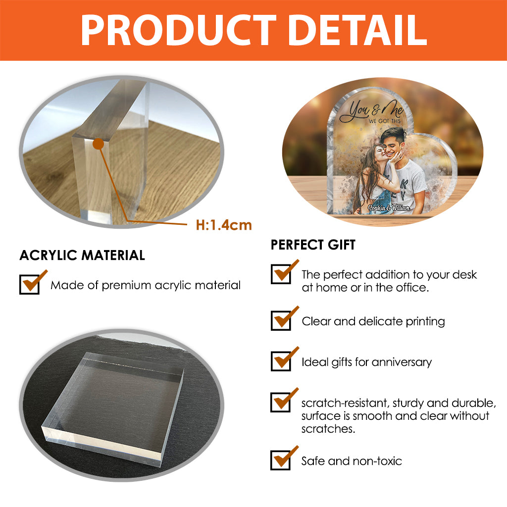 „Du und ich, wir schaffen das“ – personalisierte Acrylplakette in individueller Form für Paare