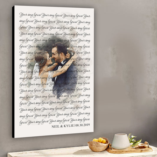Individuelle Aquarellporträts mit Liedtexten für die Hochzeit – Personalisierte Leinwandbilder und Poster für Ehepaare
