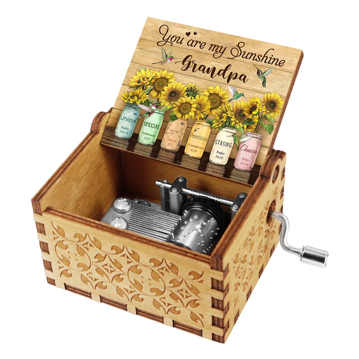 Du bist mein Sonnenschein – Geschenk für Mama, Oma, Enkelin, Freundin, Schwester – Personalisierte Spieluhr mit Handkurbel