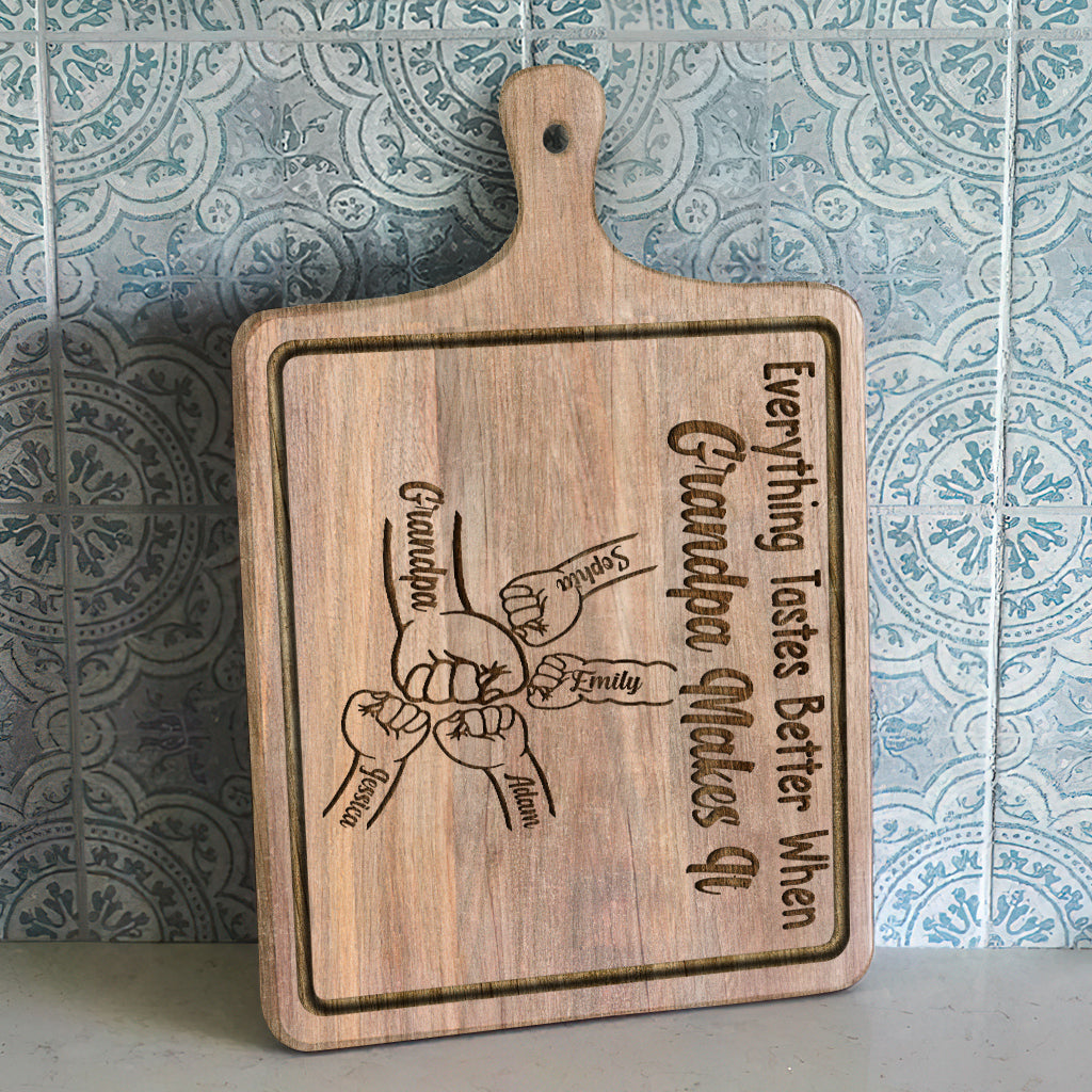 Alles schmeckt besser, wenn Opa es zubereitet – personalisiertes Opa-Schneidebrett