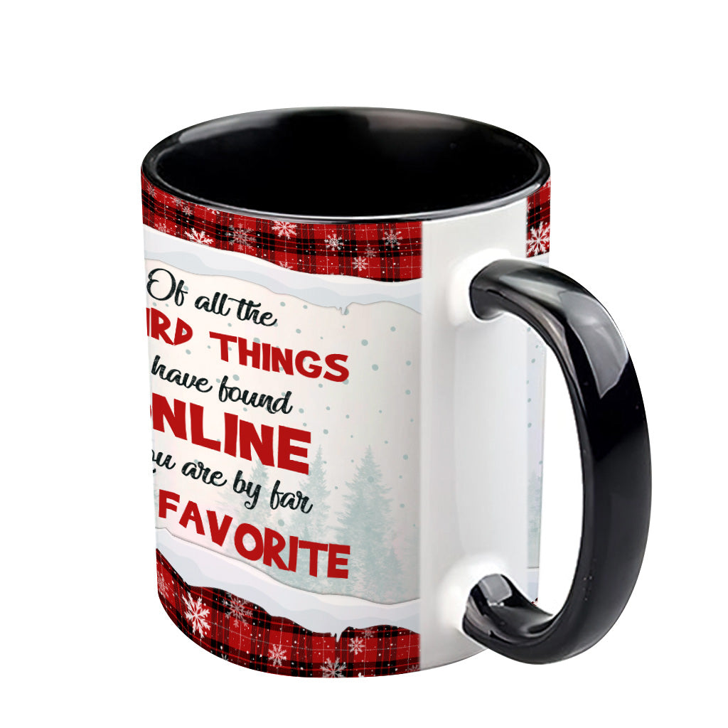 Ausgerechnet bei den seltsamsten Dingen – personalisierte Tasse für Paare