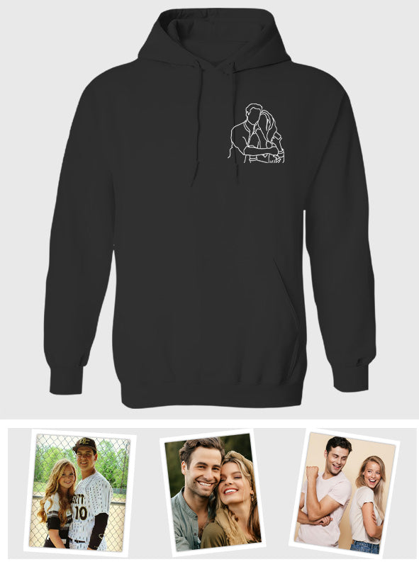 Individuelle Linienzeichnung – Personalisierter, bestickter Hoodie für Paare