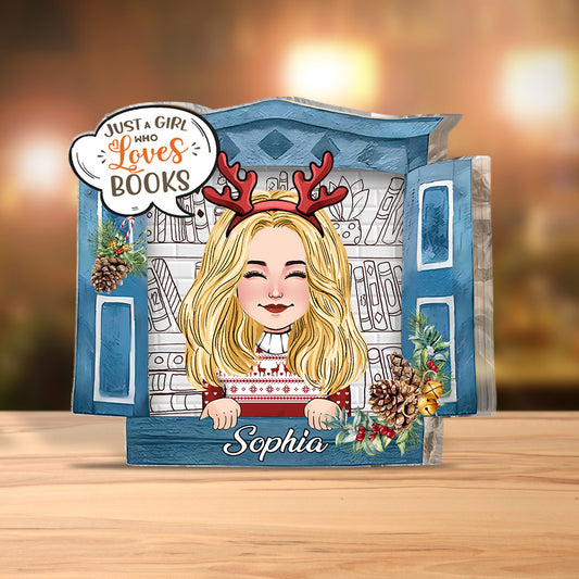 Einfach ein Mädchen, das Bücher liebt – personalisierte Acrylplakette in Buchform