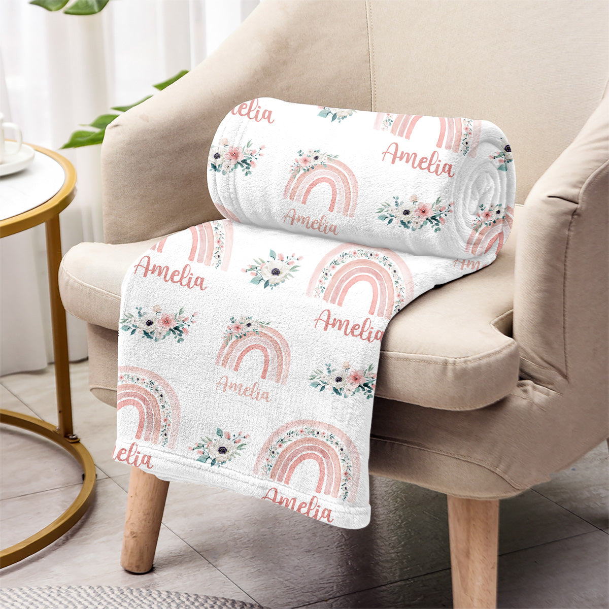 Retro-Regenbogen-Decke mit individuellem Namen – Personalisierte Decke für die Enkelin