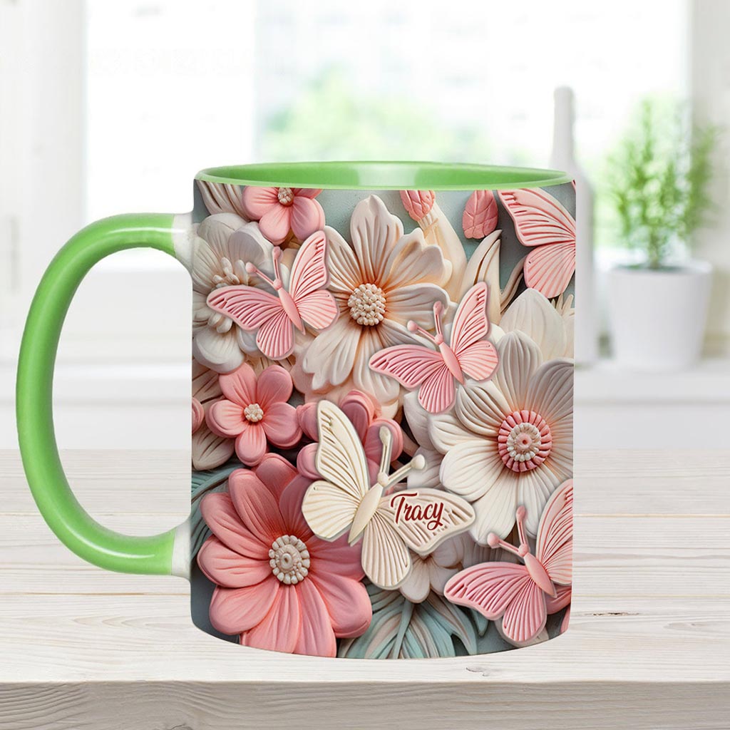 Butterfies And Flowers - Personalized Butterfly Accent Mug