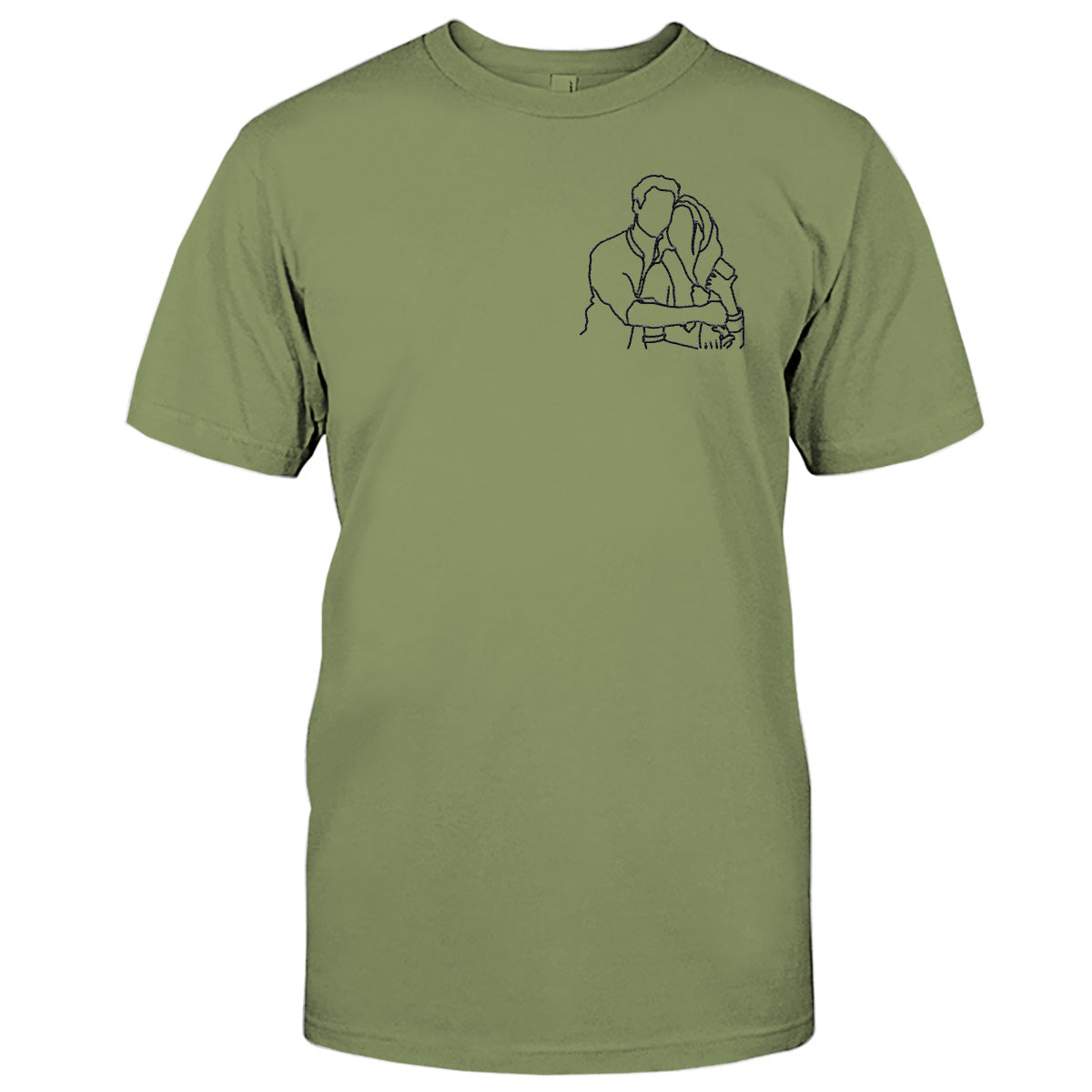 Individuelle Linienzeichnung – Personalisiertes, besticktes T-Shirt für Paare