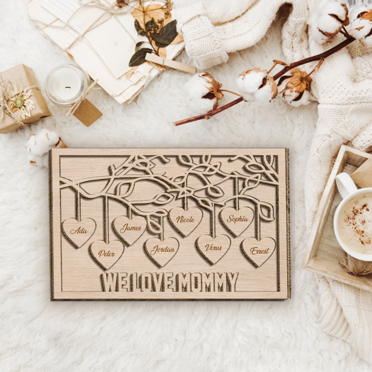 Wir lieben dich, Mama/Oma/Großmutter – Personalisiertes zweilagiges Holzschild/Holzplakette für Mütter