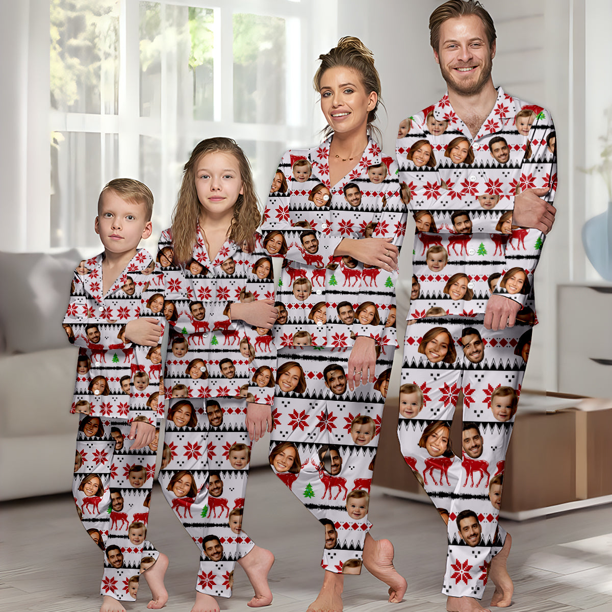 Weihnachtspyjama mit Fotomotiv – Das perfekte Familiengeschenk für Hunde- und Katzenliebhaber – Personalisierter Pyjama mit Knopfleiste