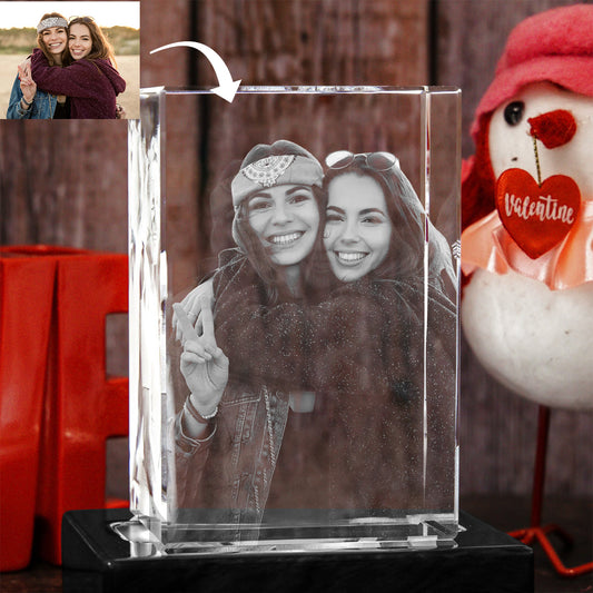 Custom Photo - Personalized Sibling Laser Engraving 3D Cuboid Shaped Crystal Lamp