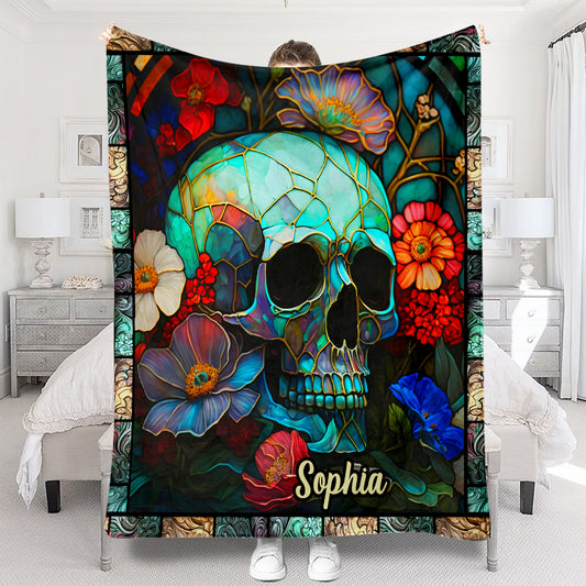 Totenkopf mit Blumenmuster – personalisierte Totenkopfdecke
