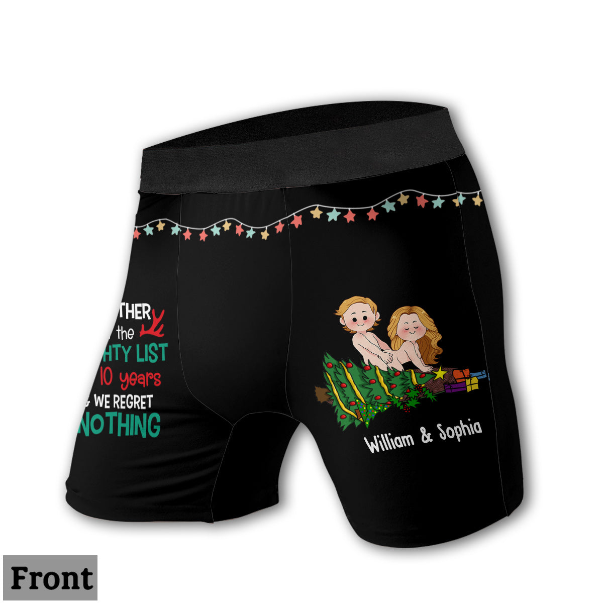 Gemeinsam auf der Liste der Unartigen – personalisierte Partner-Slips für Damen und Boxershorts für Herren