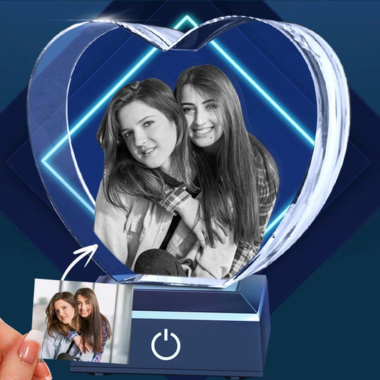 Custom Photo - Personalized Sibling Laser Engraving 3D Heart Shaped Crystal Lamp