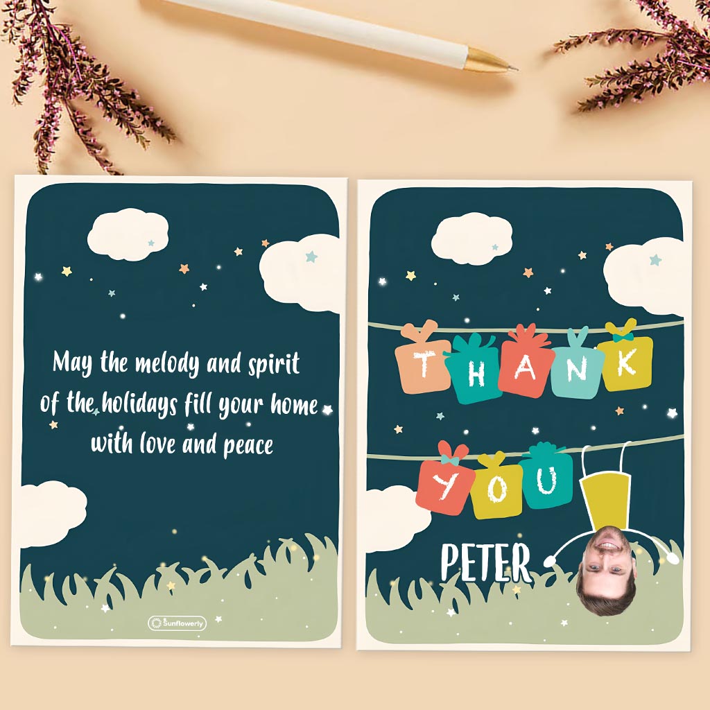 Danke / Ich liebe dich – Foto-Upload: Hängender Mann – Personalisierte Grußkarte