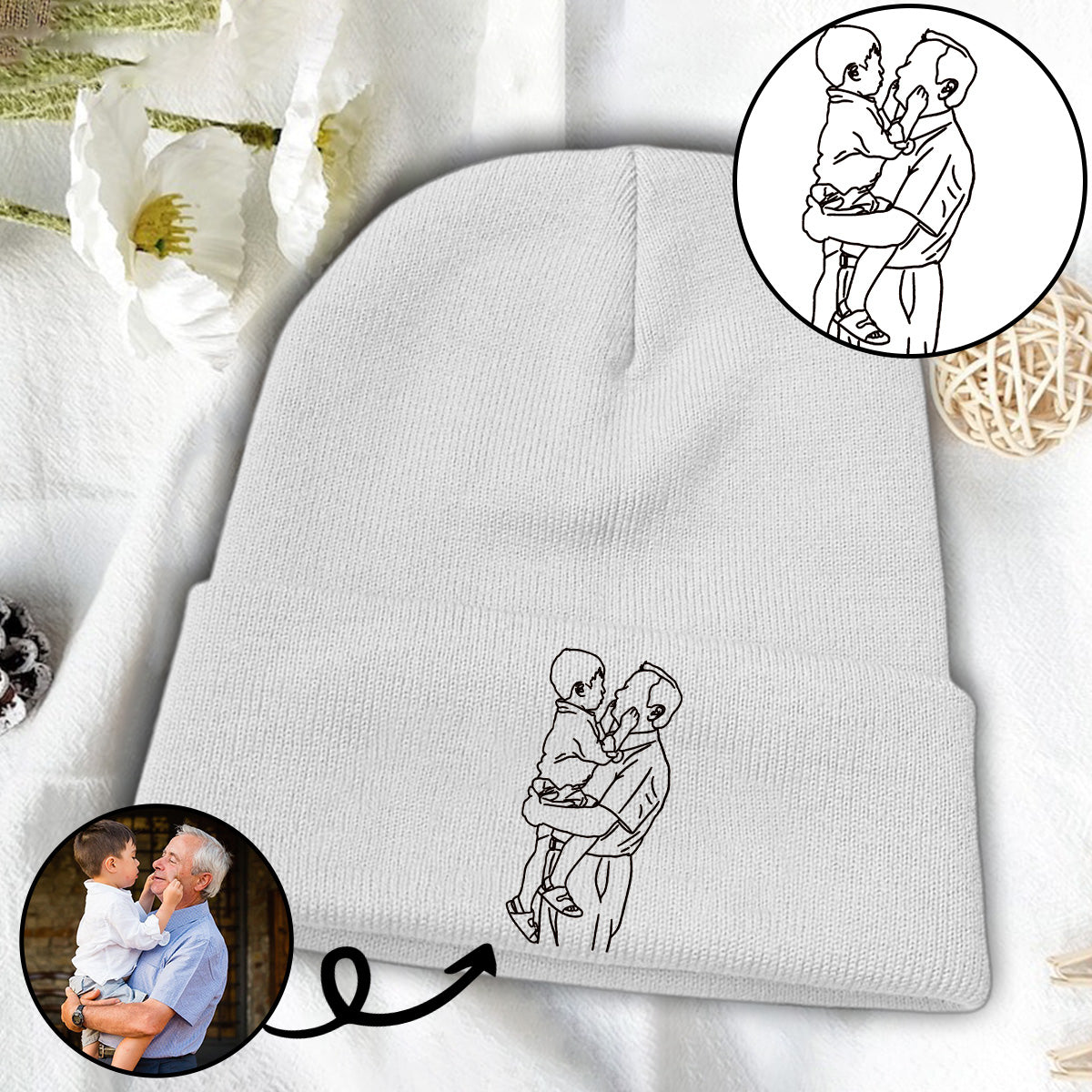 Custom Photo - Personalized Grandpa Embroidered Beanie