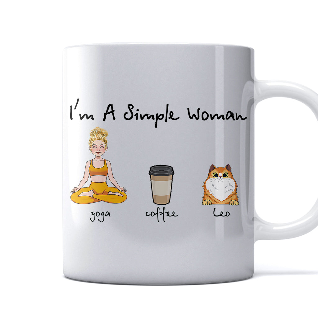 Ich bin eine einfache Frau – Yoga-Geschenk für Hunde- und Katzenliebhaber – Personalisierte Tasse