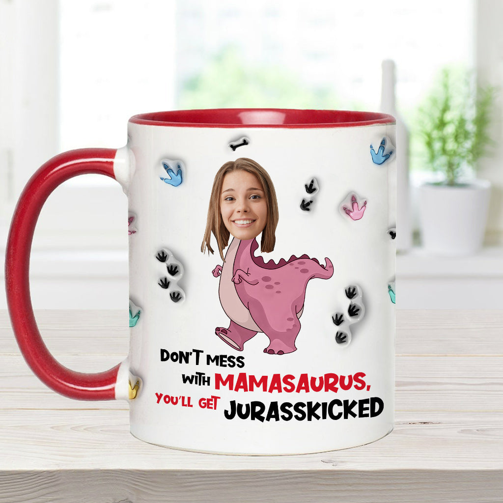 Leg dich nicht mit Mamasaurus an – personalisierte Tasse mit Muttermotiv