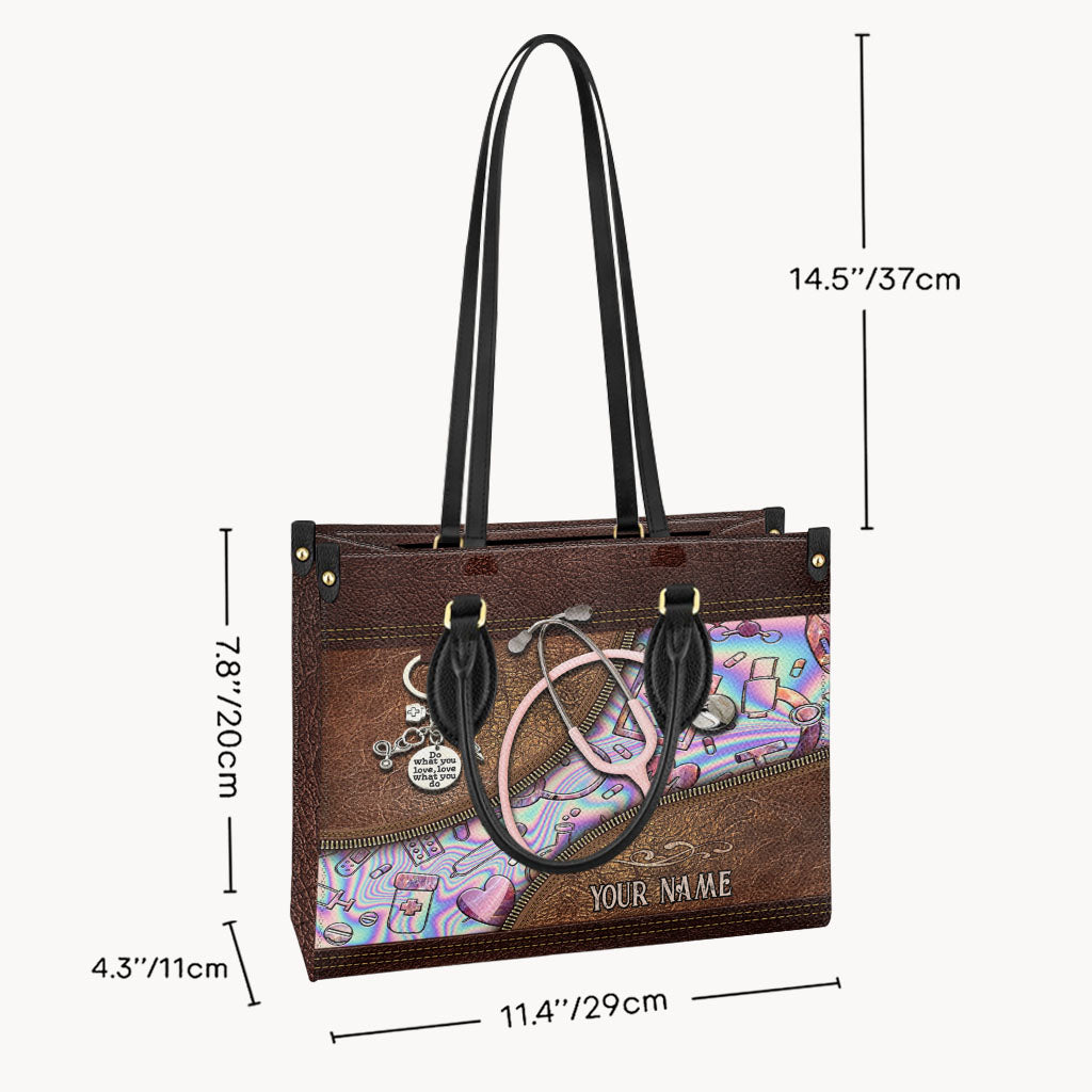 Pink Stethoscope - Personalized Nurse Leather Handbag