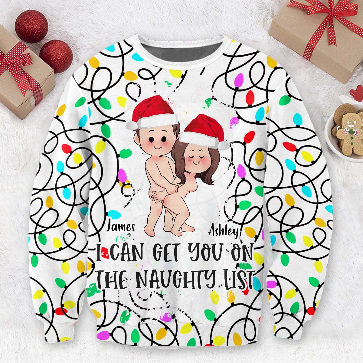 Ich kann dich auf die Liste der Unartigen bringen – Geschenk für Ehemann, Ehefrau, Freund, Freundin – Personalisierter hässlicher Pullover