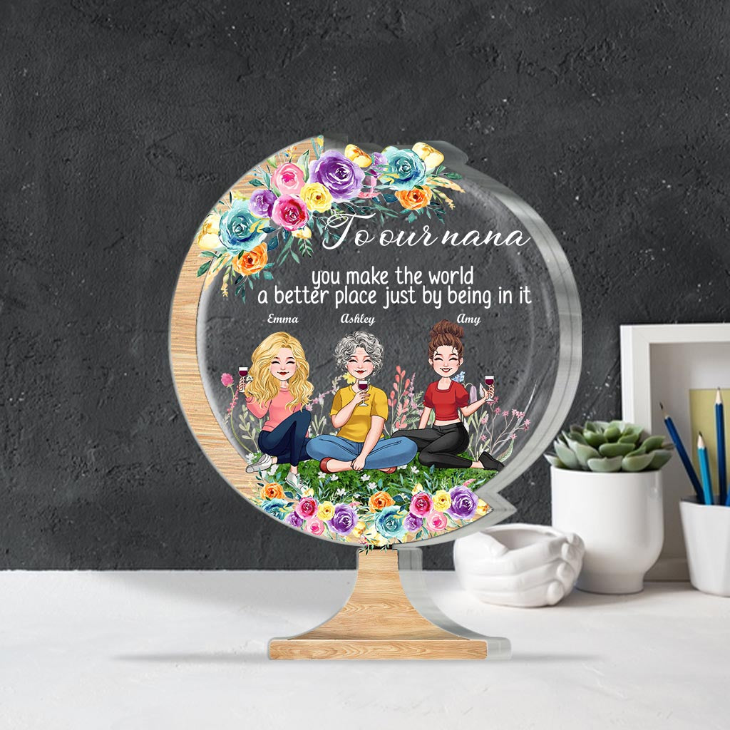 Du machst die Welt zu einem besseren Ort – Geschenk für Mama, Oma, Tochter, Sohn, Enkelin, Enkel, Papa, Opa, Tante, Schwester, Freundin – Personalisierte Acrylplakette in individueller Form
