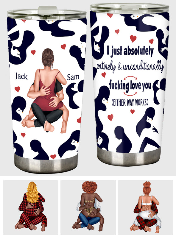 Ich liebe Lou einfach absolut und bedingungslos – personalisierter Pärchenbecher